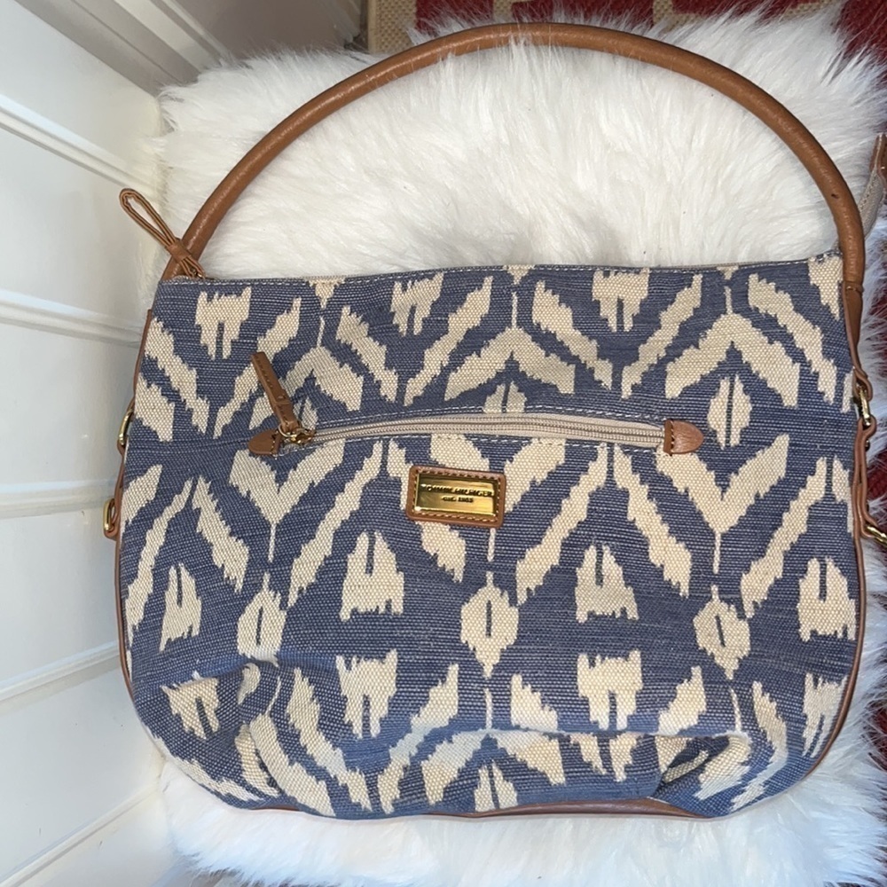𝅺tommy Hilfiger blue linen-like shoulder bag coastal nautical western boho - Picture 6 of 16